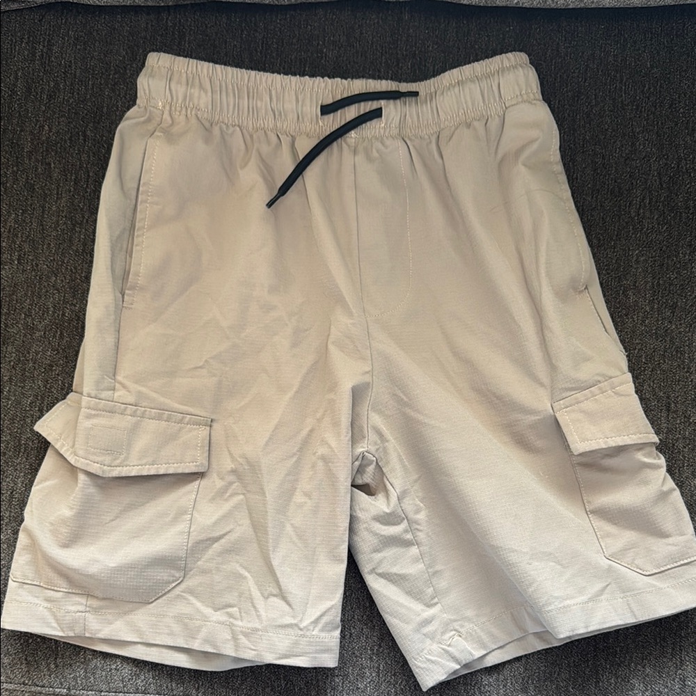 Tan Relaxed Fit Cargo Shorts with Elastic Waistband